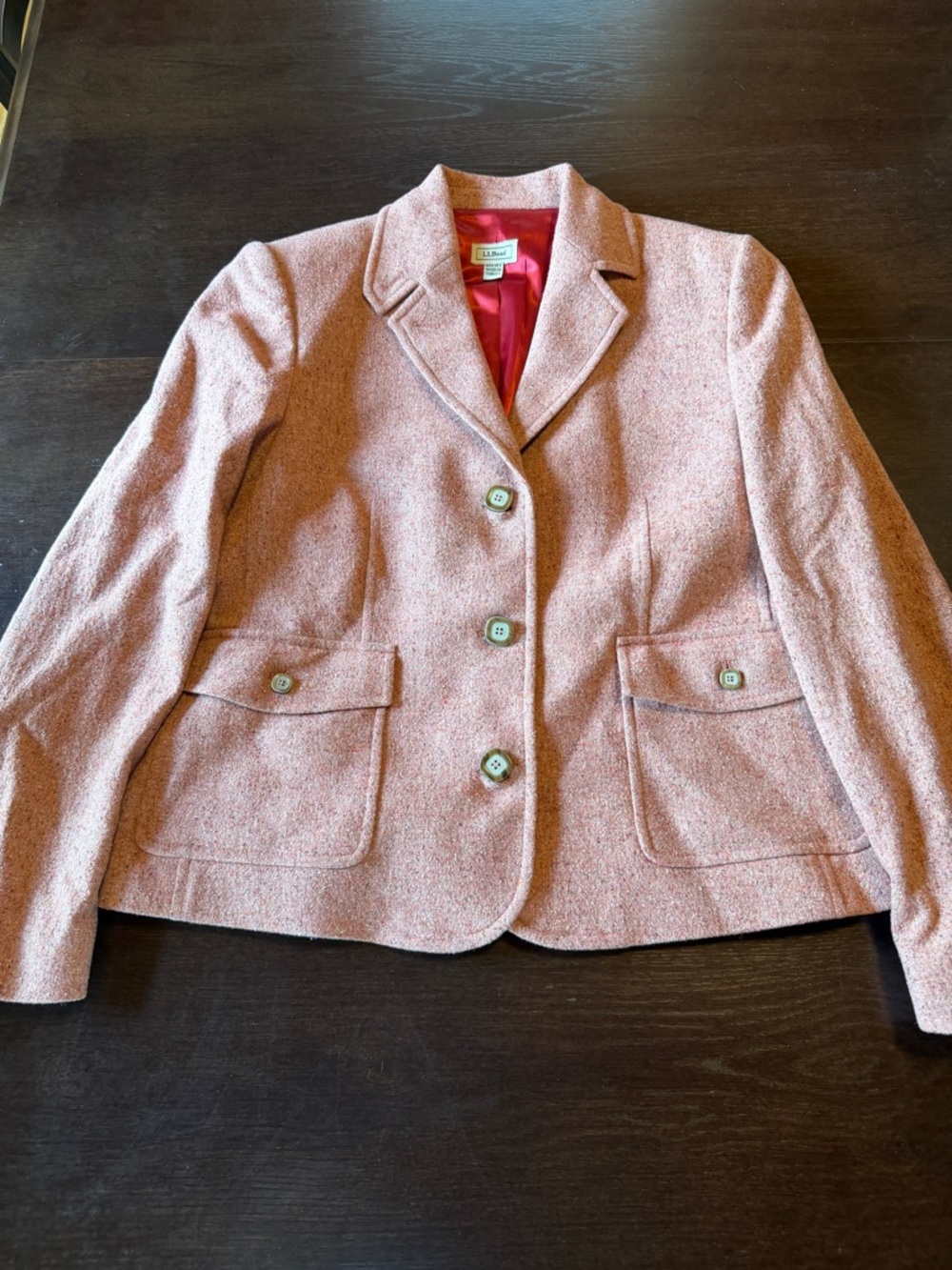 Vintage LL Bean Wool and Silk Blend Pink Tweed Notch-Lapel Blazer Medium Petite